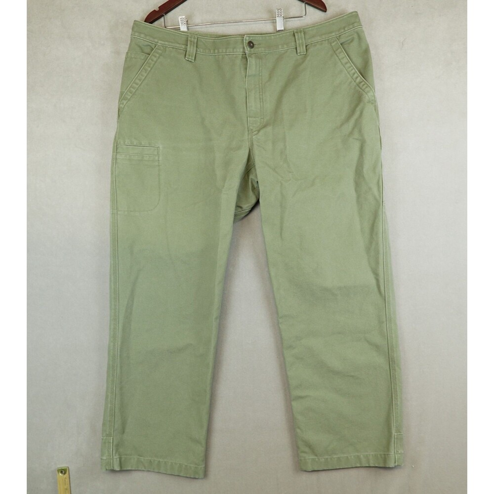 LL Bean Pants Mens Katahdin Iron Works Canvas 42x30 Green Carpenter Workwear